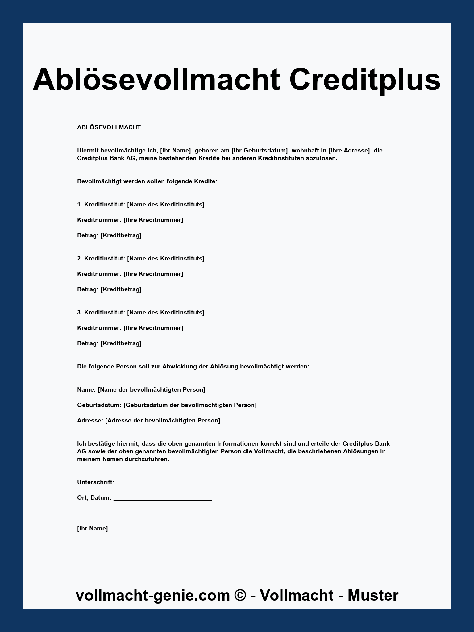 Ablösevollmacht Creditplus