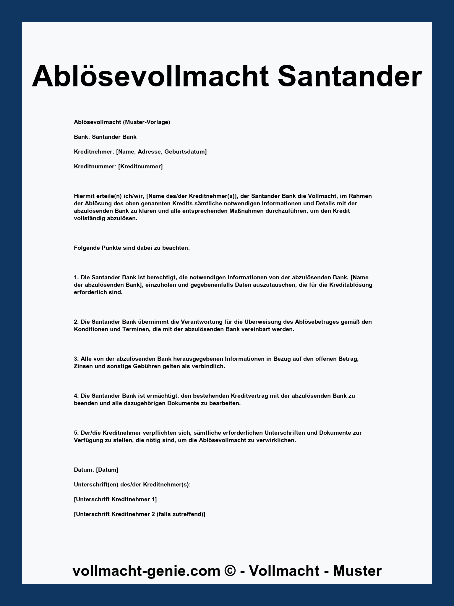 Ablösevollmacht Santander