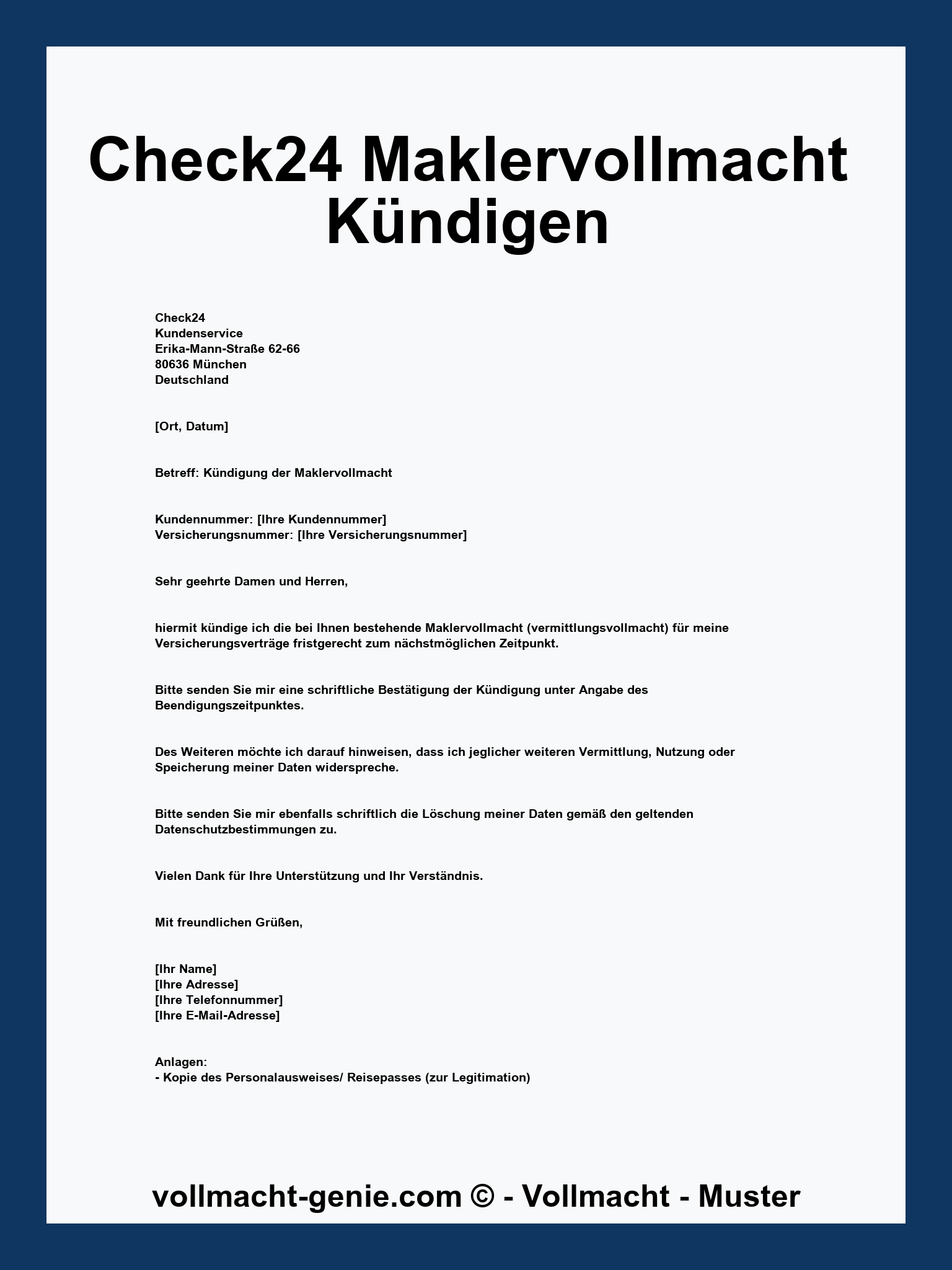 Check24 Maklervollmacht Kündigen Vorlage