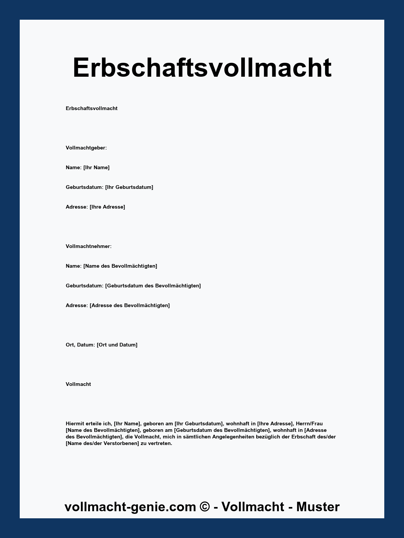 Erbschaftsvollmacht Vorlage Kostenlos