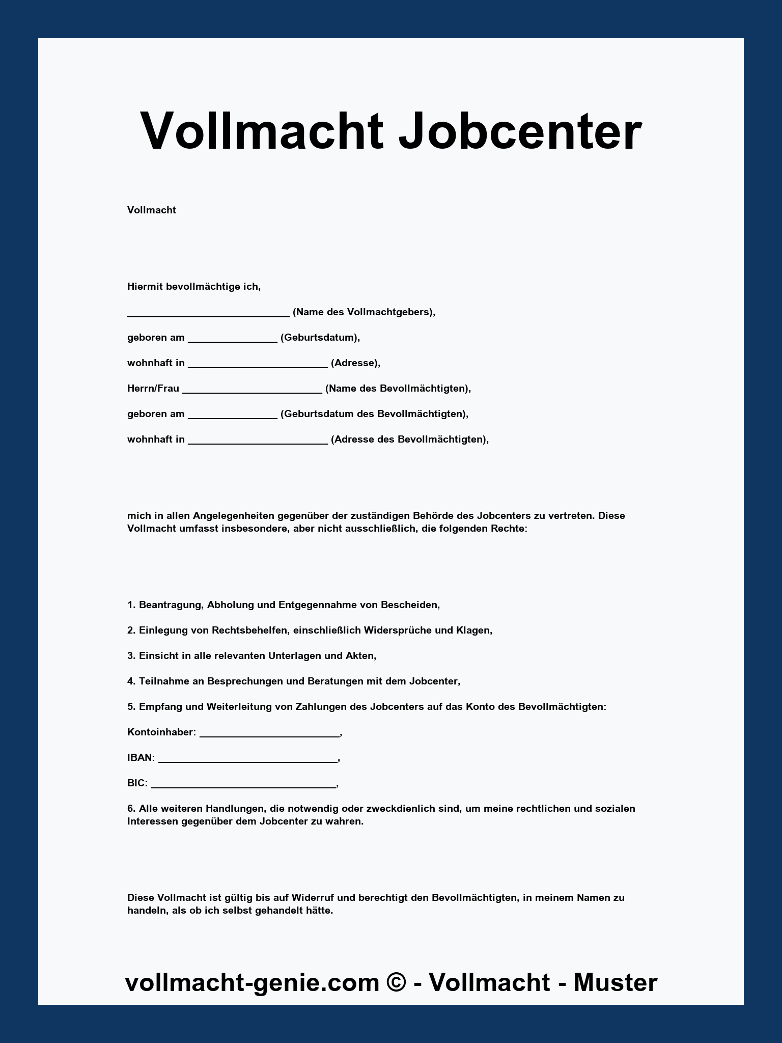 Vollmacht Jobcenter - WORD