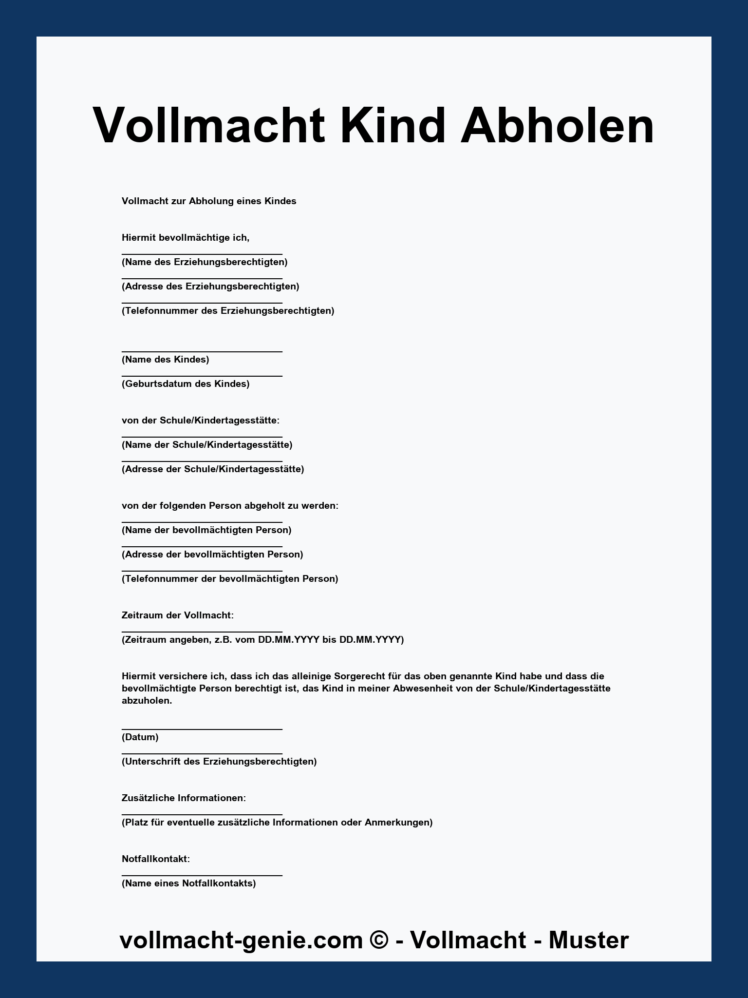 Vollmacht Kind Abholen