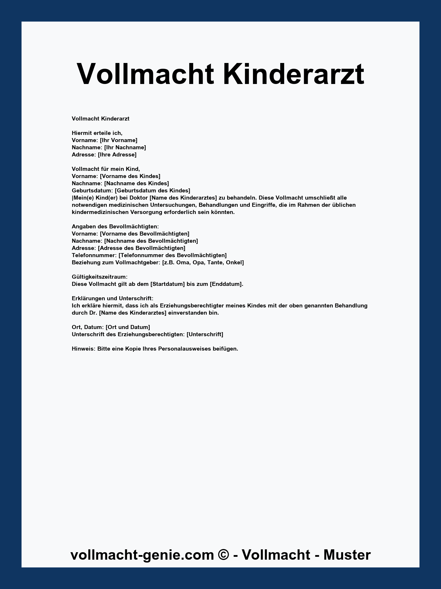 Vollmacht Kinderarzt