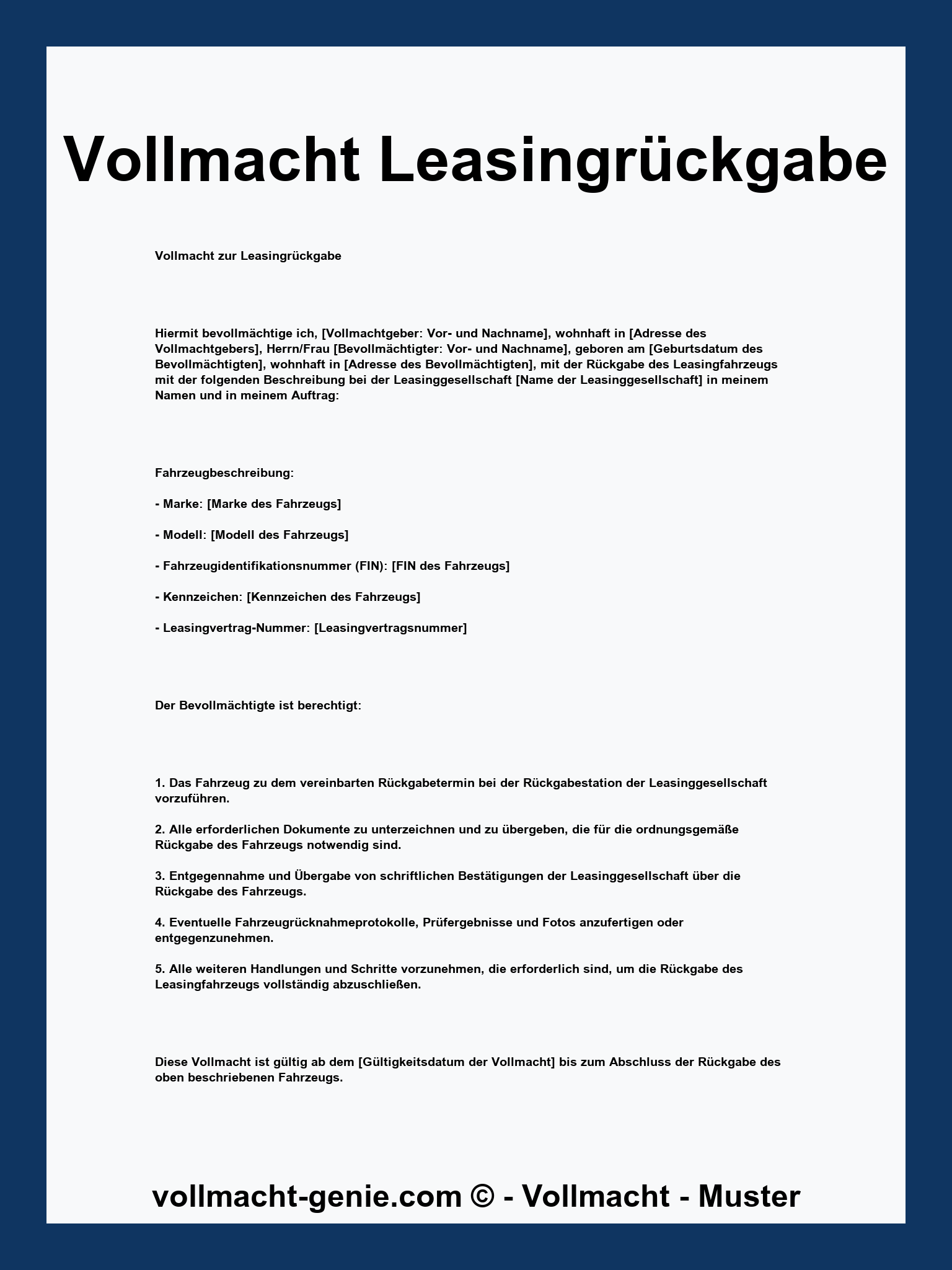 Vollmacht Leasingrückgabe