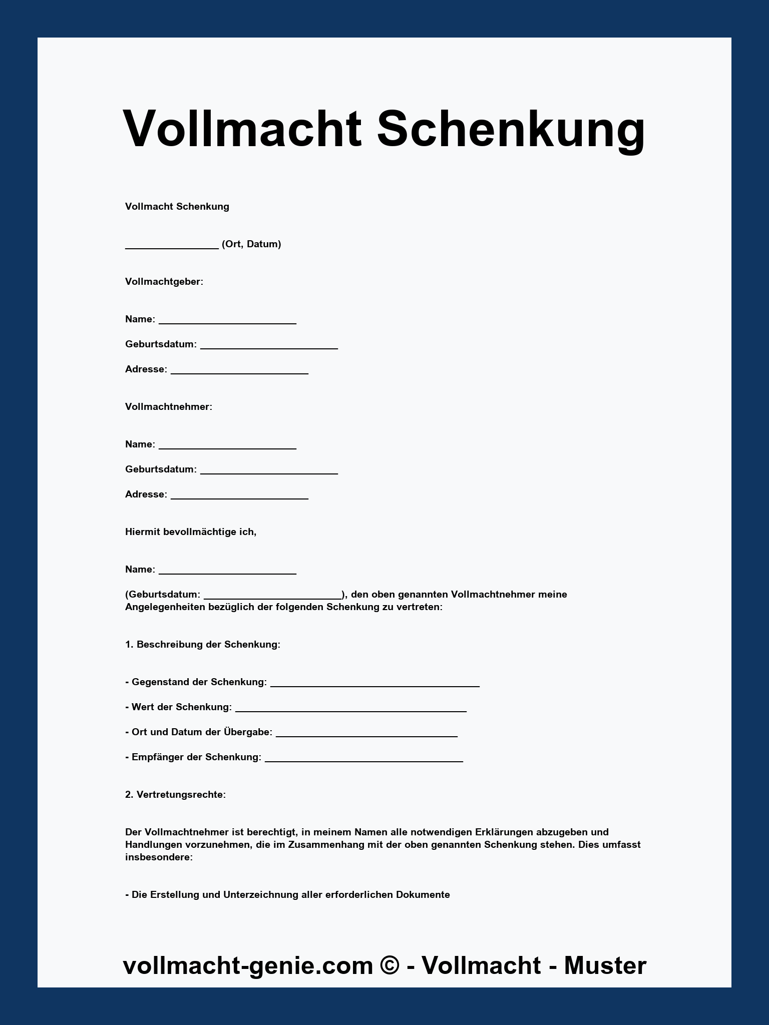 Vollmacht Schenkung Muster