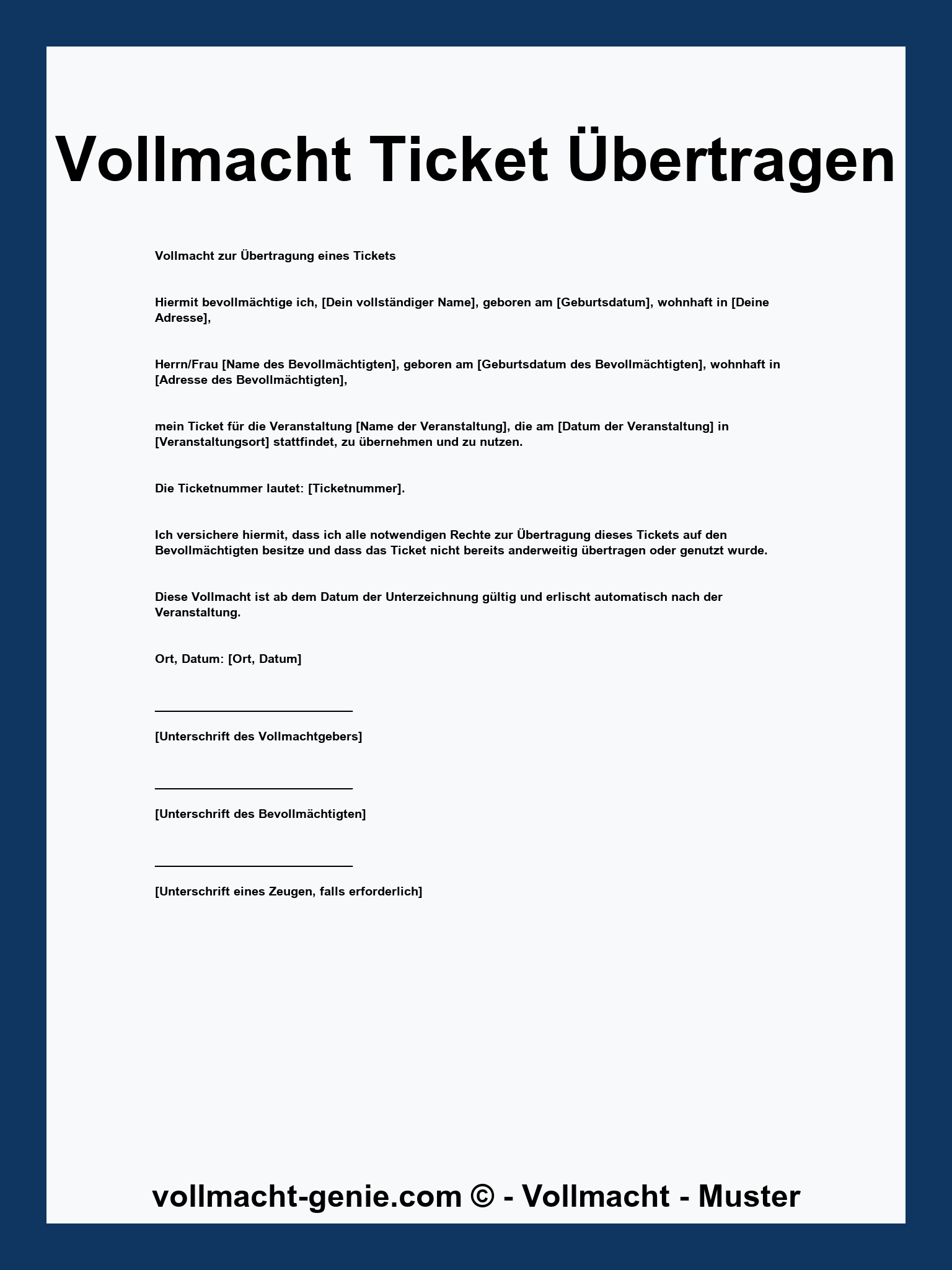 Vollmacht Ticket Übertragen