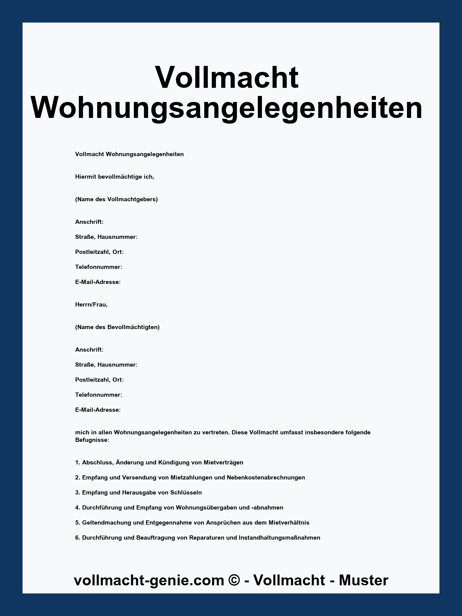 Vollmacht Wohnungsangelegenheiten - WORD